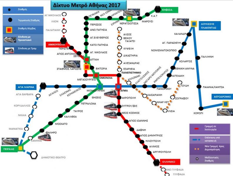 Χάρτης μετρό Αθήνας με στάσεις